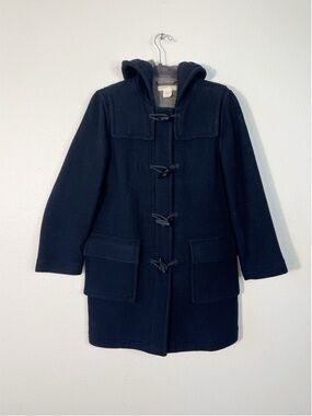 J. Crew Y2K Navy Blue Wool Duffle Coat with Toggle Closures Size XSP